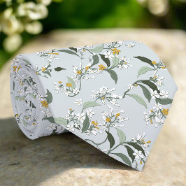 Light Blue Wild Flowers Leaves Nature Pattern Stropdas