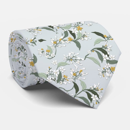 Light Blue Wild Flowers Leaves Nature Pattern Stropdas (Opgerold)