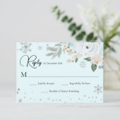 Light Blue Winter Floral RSVP Kaartje (Staand voorkant)