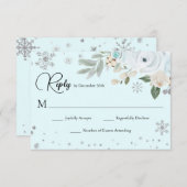 Light Blue Winter Floral RSVP Kaartje (Voorkant / Achterkant)