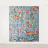Light Blue Woodland Animal Deer Fox Rabbit Groot Wandkleed (Voorkant)