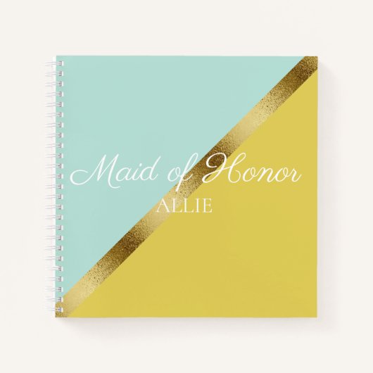 Light Blue Yellow Gold Maid of Honor Wedding Notitieboek (Voorkant)