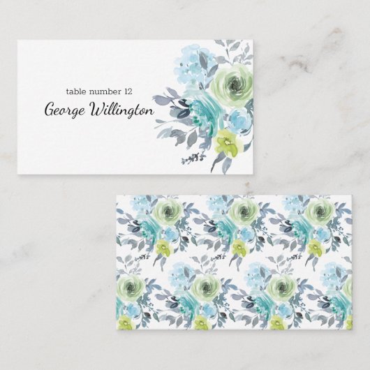 Light Blue Yellow Green Floral bruiloft Place Card Plaatskaartje (Voorkant / Achterkant)