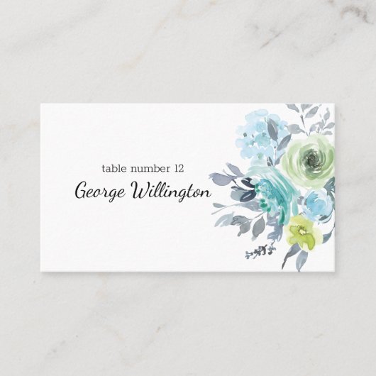Light Blue Yellow Green Floral bruiloft Place Card Plaatskaartje (Voorkant)
