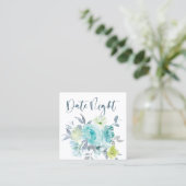 Light Blue Yellow Green Floral Date Night Kaart Vierkante Visitekaartje (Staand voorkant)