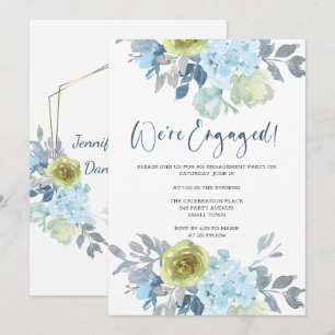 Light Blue Yellow Green Floral Engagement Party Kaart