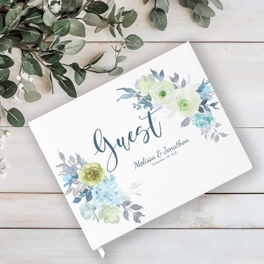 Light Blue Yellow Green Floral Weddenschap Gastenboek