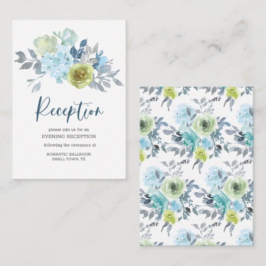 Light Blue Yellow Green Floral Wedding Informatiekaartje (Voorkant / Achterkant)