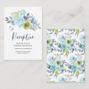 Light Blue Yellow Green Floral Wedding Informatiekaartje