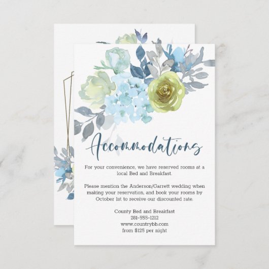 Light Blue Yellow Green Floral Wedding Informatiekaartje (Voorkant / Achterkant)