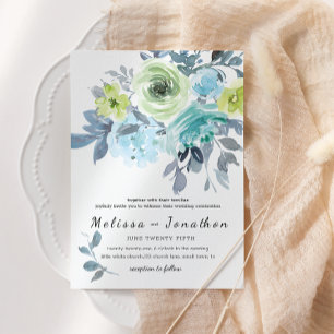 Light Blue Yellow Green Floral Wedding Kaart
