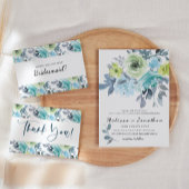 Light Blue Yellow Green Floral Wedding Kaart