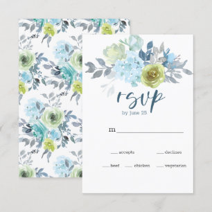 Light Blue Yellow Green Floral Wedding RSVP Kaart