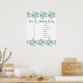 Light Blue Yellow Green Floral Wedding Schedule Poster (Keuken)