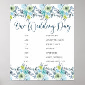 Light Blue Yellow Green Floral Wedding Schedule Poster (Voorkant)