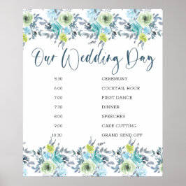 Light Blue Yellow Green Floral Wedding Schedule Poster