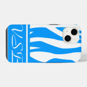 Light Blue Zebra Print met monogram iPhone Hoesje (Achterkant horizontaal)