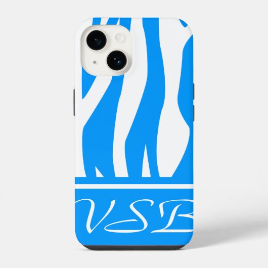 Light Blue Zebra Print met monogram iPhone Hoesje (Achterkant)