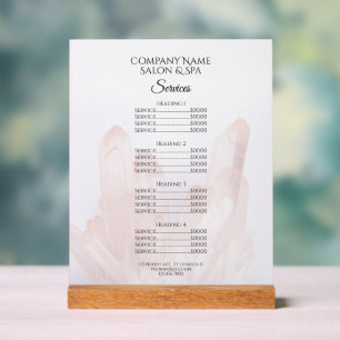 Light Blush Pink Crystals Salon Spa Services Menu Acryl Bord
