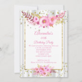 Light Blush Pink White Flowers Gold Birthday Party Kaart (Voorkant)