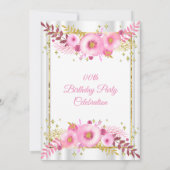Light Blush Pink White Flowers Gold Birthday Party Kaart (Achterkant)