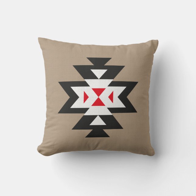 Light Brown Black White Red Aztec Pattern Kussen (Voorkant)