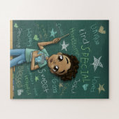 Light Brown Boy en positieve woorden Legpuzzel (Horizontaal)