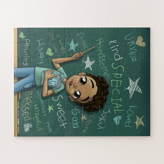 Light Brown Boy en positieve woorden Legpuzzel (Horizontaal)