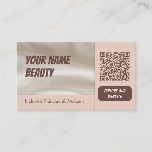 Light Brown Brown Photo-centric Beauty QR Code  Visitekaartje (Voorkant)