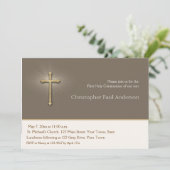 Light Brown, Gold Cross, religieuze uitnodiging (Staand voorkant)