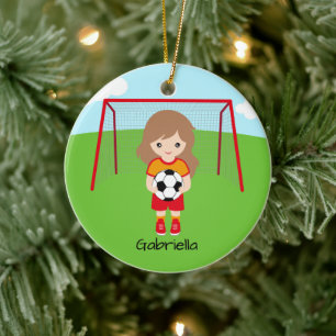 Light Brown Haire Soccer Girl Kerstmis Keramisch Ornament