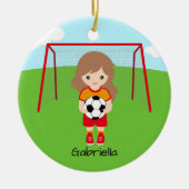 Light Brown Haire Soccer Girl Kerstmis Keramisch Ornament (Voorkant)