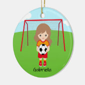 Light Brown Haire Soccer Girl Kerstmis Keramisch Ornament (Links)