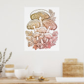 Light Brown Mushrooms on White Background on Wall Poster (Keuken)