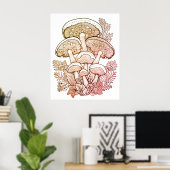 Light Brown Mushrooms on White Background on Wall Poster (Thuiskantoor)