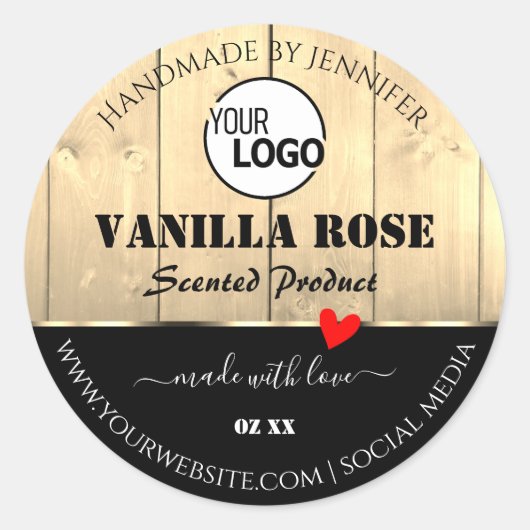 Light Brown Wooden Boards Product Labels met Logo (Voorkant)