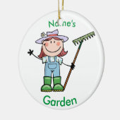 Light Brunette Girl Gardener in Overalls & Boots Keramisch Ornament (Links)