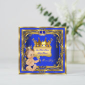 Light Brunette Prince Baby shower Boy Blue Gold Kaart (Staand voorkant)