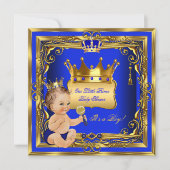 Light Brunette Prince Baby shower Boy Blue Gold Kaart (Voorkant)