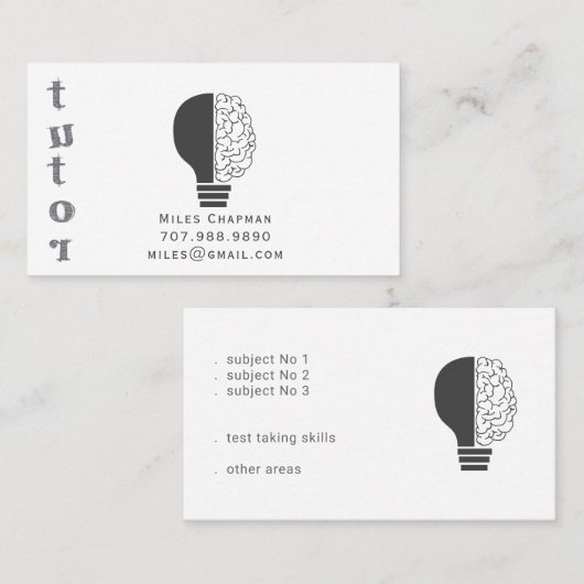 Light Bulb Brain Educational Teacher Tutor Visitekaartje (Voorkant / Achterkant)
