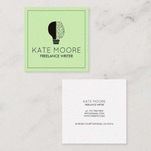 Light Bulb Idea Symbol Brain Writer Editor Vierkante Visitekaartje (Voorkant / Achterkant)