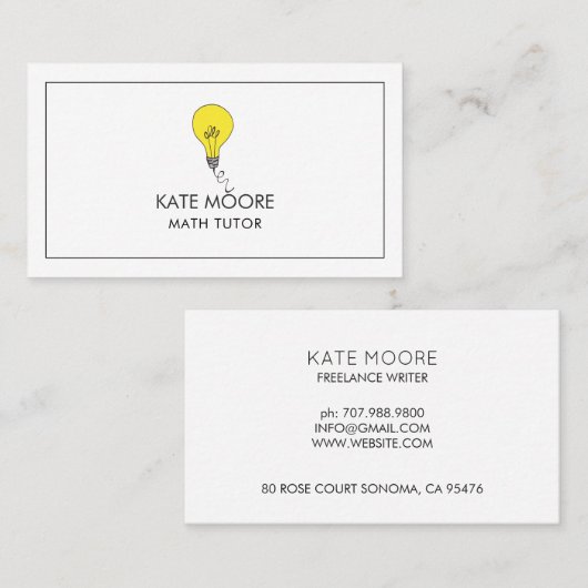Light Bulb Idee Symbool Tutor Minimalist Visitekaartje (Voorkant / Achterkant)