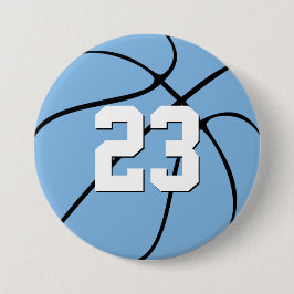 Light Carolina Blue Basketball Player Number Sport Ronde Button 7,6 Cm