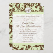 Light Celery Green Brown Damask Wedding Uitnodigin Kaart (Voorkant / Achterkant)