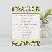 Light Celery Green Brown Damask Wedding Uitnodigin Kaart (Staand voorkant)
