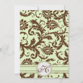 Light Celery Green Brown Damask Wedding Uitnodigin Kaart (Achterkant)