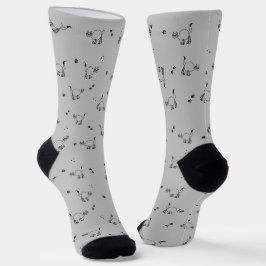 Light Charcoal Cat Line Art Pattern Socks Sokken