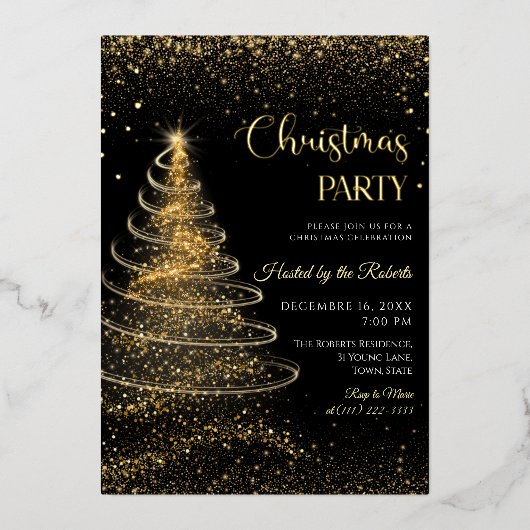 Light christmas tree Birthday Foil Invitation Folie Uitnodiging (Voorkant)