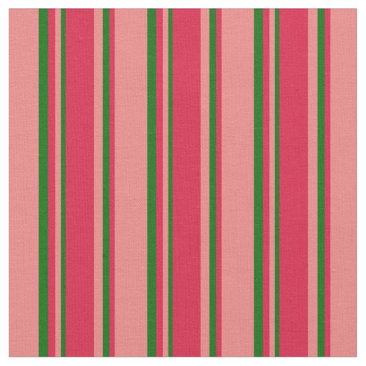 Light Coral, Crimson en Dark Green Lined Pattern Stof (Close Up)