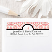 Light Coral Damask Wedding Monogram Labels (Insitu)